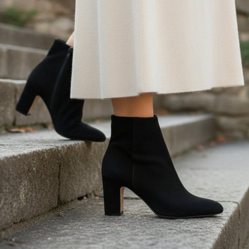 New HELENE ROUGE Suede Ankle Heel Women's Boots Black Size 38 EU  MADE in SPAIN